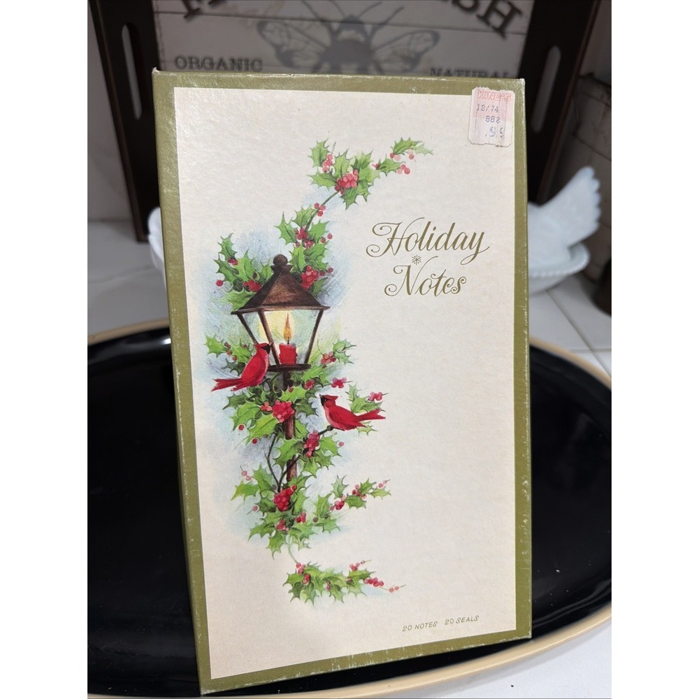 Vintage Cardinal Christmas Cards Holiday Notes Fold  Lamp Post  18 W/Gold Seals